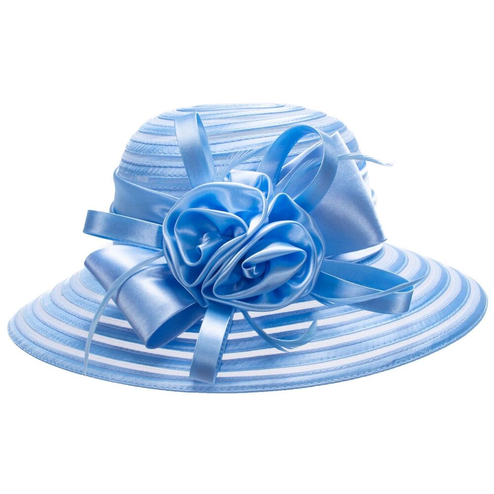 3661 Satin Church Wedding Occasion Sun Hat A214 Sky Blue